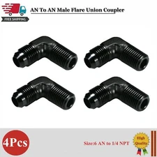 4Pcs -6 AN to 1/4 NPT Fitting Black Male 90 Degree Elbow Adapter For Fuel System