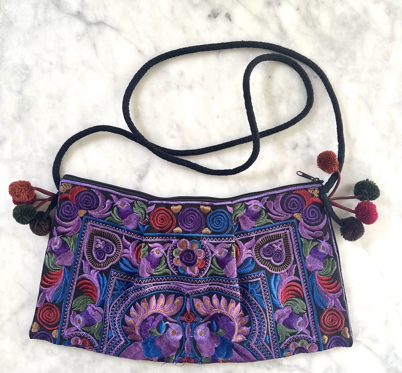 Vintage Handmade Boho Hippie Crossbody Bag Multicolour Embroidery