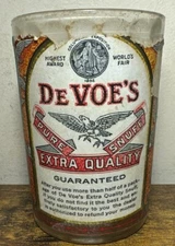 DeVOE'S Eagle Mills Scotch Snuff Glass Cup Paper Label Container~Antique
