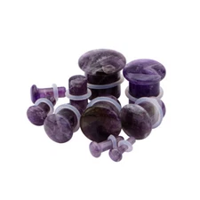 Pair of Single Flare Amethyst Stone Plugs gauges organic Size 8ga to 1 Inch E615