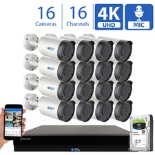 16 Channel NVR (16) 4K Microphone Varifocal AI IP Bullet Security Camera System