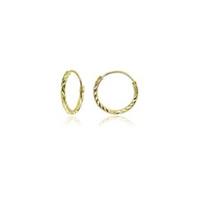Gold Flash Sterling Silver Diamond-Cut Small Endless 12mm Round Hoop Earrings