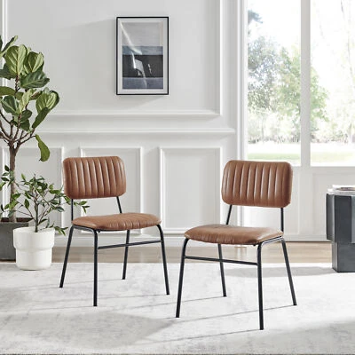 Delta 2x Tan Faux Leather Black Legs Dining Chair - Image 1 of 4