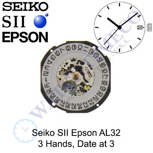 Genuine Seiko SII Epson AL32 Watch Movement Japan 3 Hands, Date at 3 | eBay