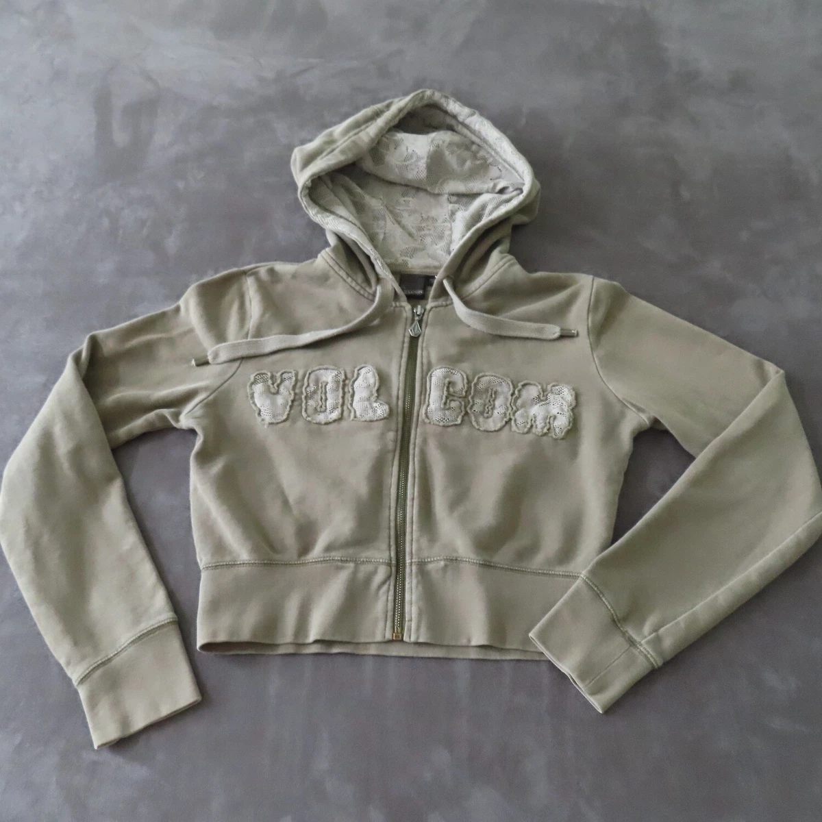 Volcom Sweatshirt Womens Medium Green Hoodie Long Sleeve Zip Reiter Crop Beach