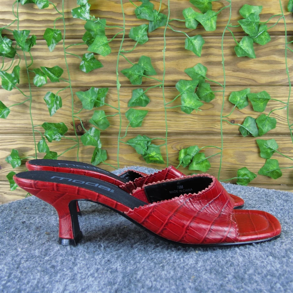 Moda Spana Mujer Piel de Serpiente Deslizable Cuero Rojo Talla 7.5 Mediano Suavemente Usado 2025 Foto 3 de 4