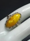 B4816 Vintage Style Oval Baltic Amber Ring Sterling Silver Look Filigree Sz 10