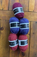 Jo Sharp Yarn Luxury 8 Ply DK Pure Wool 5 Skeins Violet,  Ruby,  Plum