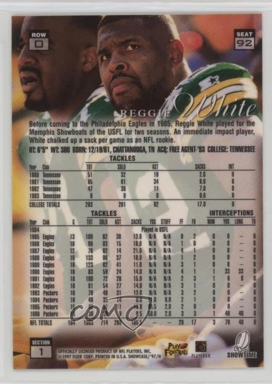 1997 Flair Showcase Row 0 Reggie White #92 HOF - Image 2 of 2
