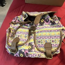 Multicolor Geometric Aztec Canvas Backpack Dr...