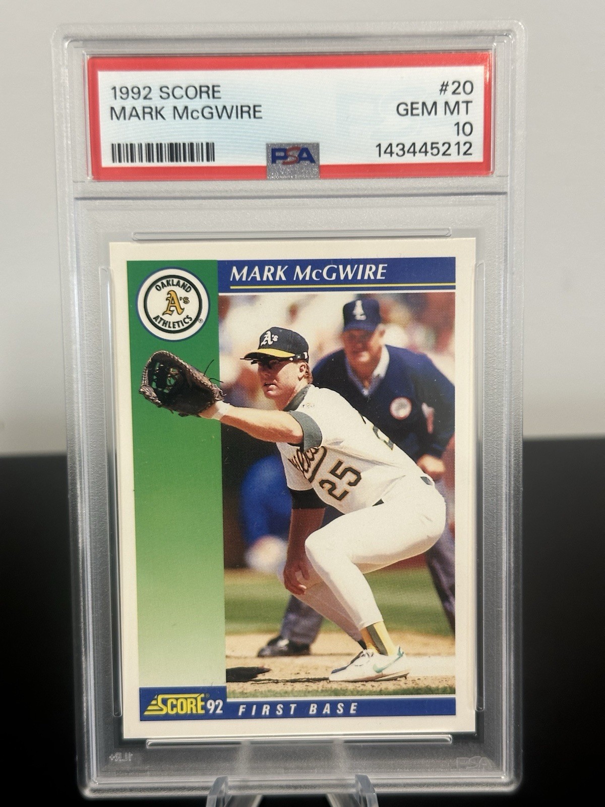 1992 SCORE #20 MARK McGWIRE ATHLETICS PSA 10