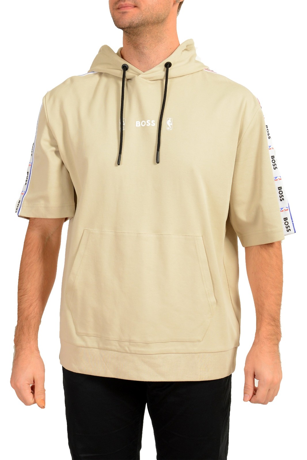 Мужская футболка Hugo Boss X NBA W_Bounce_2 бежевого цвета с капюшоном и коротким рукавом US M IT 50