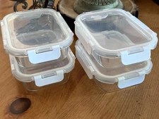 Set of 4 Glass Meal Prep Storage Containers Snap On-Off Lids
