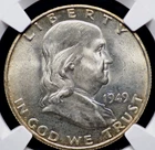 1949 D FRANKLIN HALF DOLLAR NGC MS 64 FULL BELL LINES EXCELLENT WHITE SATIN