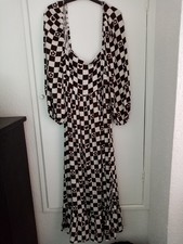 Ladies Vintage Supply Checkerboard Brown / White Maxi Dress Floral DetailSize 8
