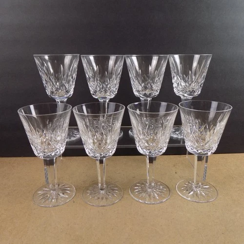 8 Waterford Lismore Crystal Claret Wine Glasses 5-7/8" Tall VGC Vintage Ireland