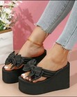 Black Platform Wedge Thong Sandals W/Bow & Pokie Dot Design Size US 8  — photo 1