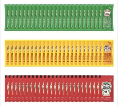 100 HEINZ Variety Condiments Packets - 34 Ketchup, 33 Mustard And 33 Relish