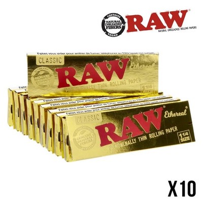   10 PKS RAW ETHEREAL 1 1/4 (1.25) SIZE ROLLING PAPERS   NEW   500 PAPERS