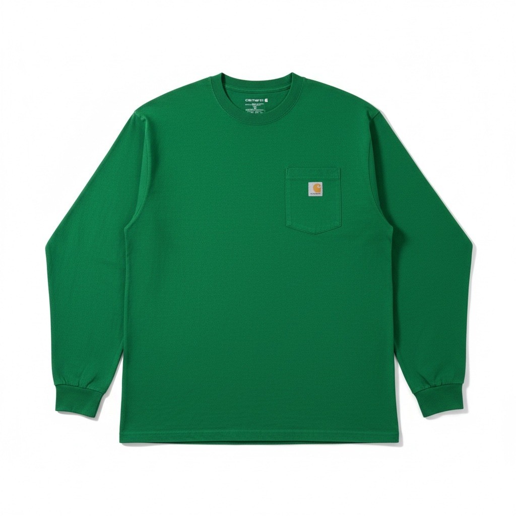 Carhartt Mens 2XL Loose Fit Heavyweight Long Sleeve Pocket T-Shirt Green