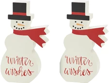 Primitives by Kathy Holiday Snowman Sitter Chunky Set 2 Xmas Decor Winter Wishes