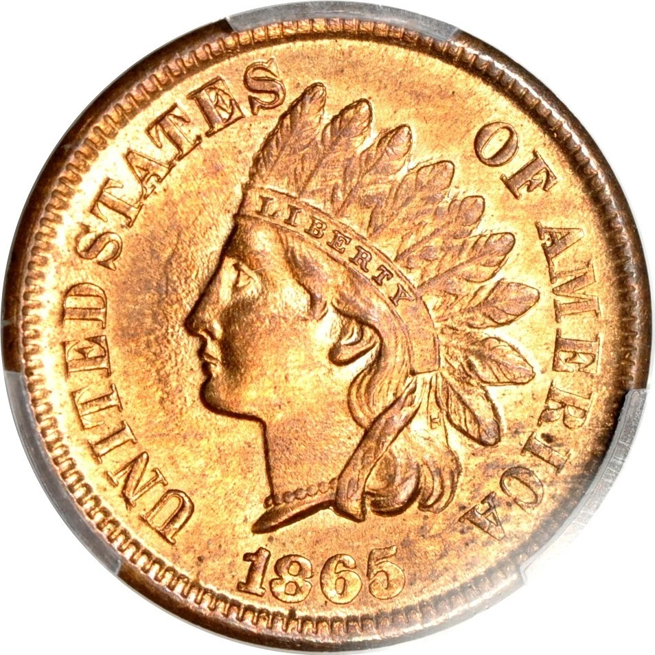 1865 Plain 5 1C Indian Cent PCGS MS66RB (PHOTO SEAL)