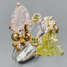 Carving 10ct  Natural Tourmaline Ring 925 Sterling Silver Size 9.5 /R438451