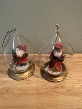 Santa 2 Different Figures Tear Drop Ornament, Metal Base Vintage