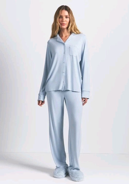 SKIMS LONG SLEEVE SLEEP SET Zen Blue SIZE Large