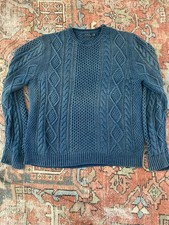 Polo Ralph Lauren Indigo Dyed Cotton Chunky Fisherman Sweater Size L