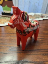 VINTAGE NILS OLSSON HEMSLOJD AB SWEDEN CARVED PAINTED WOOD DALA HORSE FIGURINE