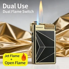 Windproof Butane Flint Lighter Open Flame Dual Mode for Cigar & Moxibustion