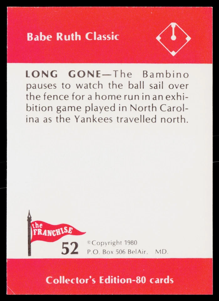 1980 Franchise Babe Ruth #52 Babe Ruth Excellent - Image 2 of 2
