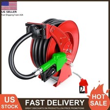 Fuel Hose Reel Retractable Diesel Hose Reel 3/4" x 50' Auto Fueling Nozzle, Red