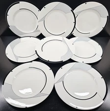 8 Christopher Stuart Angles Dinner Plate Set Vintage Art Deco Geometric Dish Lot