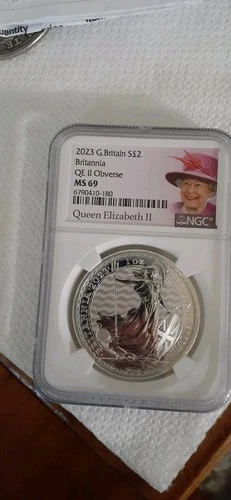 2023 NGC MS69 Britannia Queen Elizabeth Effigy One Ounce Pure Silver Coin Beauty