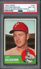 1963 Topps Baseball #341 Jack Baldschun White Slash PSA 8