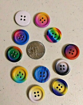 Pkg of 10 RAINBOW COLORS 4-hole Wooden Ring Buttons 11/16'' (18mm) Craft (018)