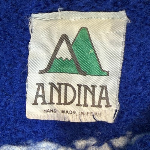 Vintage Sweater XS Sheep Wool Handmade Peruvian Peru Blue Novelty Print - Picture 6 of 8