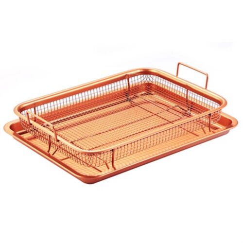 Copper Non-Stick Oven Mesh Baking Tray Chips Crisp Basket Tool New - Picture 4 of 7