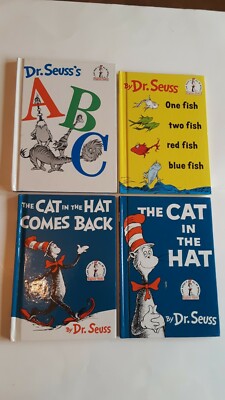 Lot Of 4 Dr Seuss  Books ABC, Cat in the Hat/Comes Back, one two red blue Fish