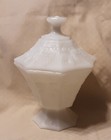 Vintage Octagonal Milk Glass Pedestal Covered Candy Dish — photo 2