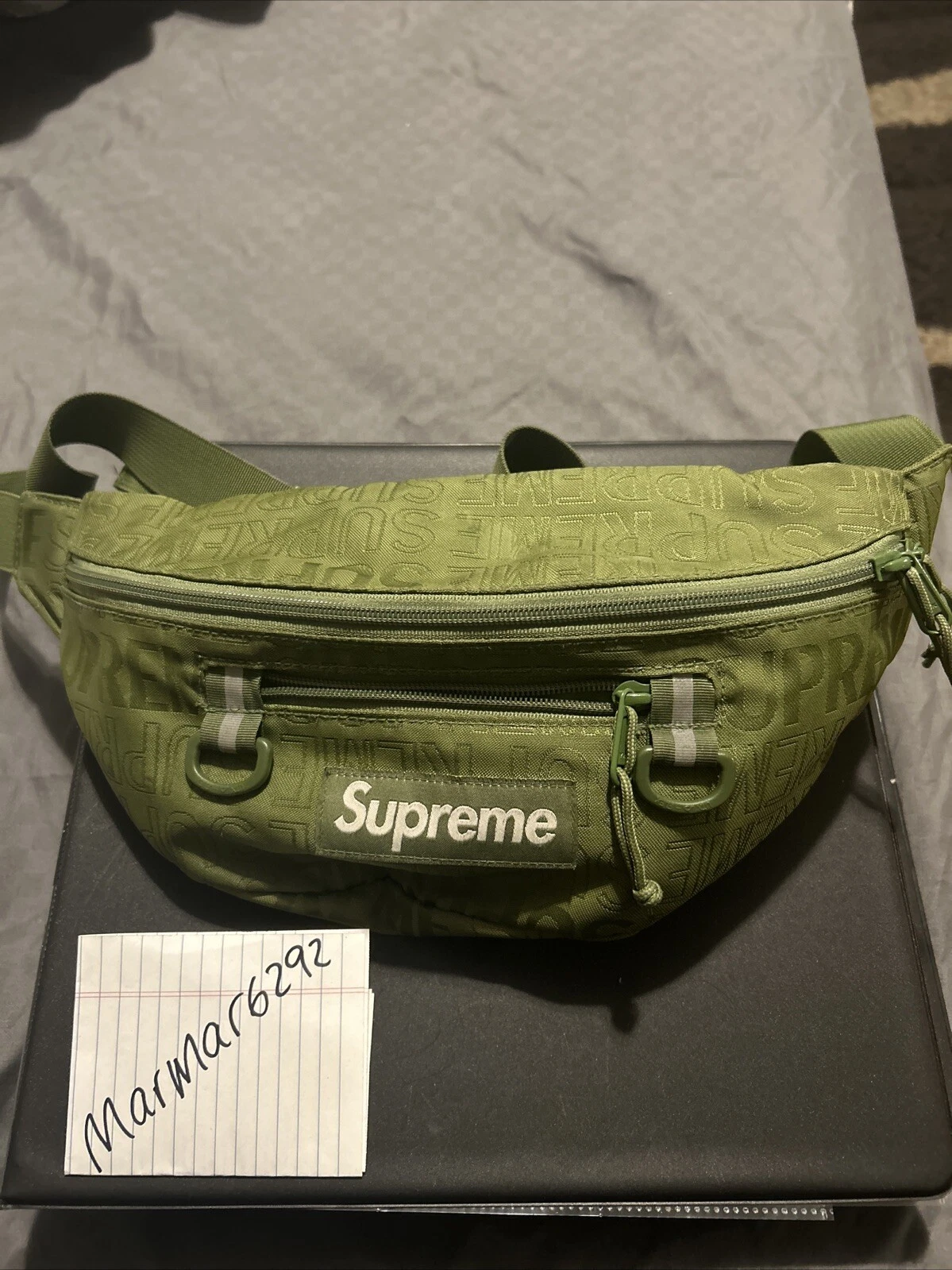 Sac taille imprimé logo suprême cordura nylon SS19 vert olive taille unique neuf avec étiquette