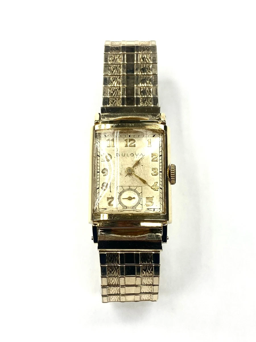 Antique 14kt Bulova mens rectangular watch