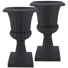 27" Tall Tumbled Black Garden Urn 2-Pack Planter Flower Plant Pot Outdoor Decor