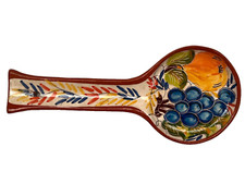 Hand Painted Large Ceramic Spoon Rest Grape Pear Fruit Signed Kitchen Decor