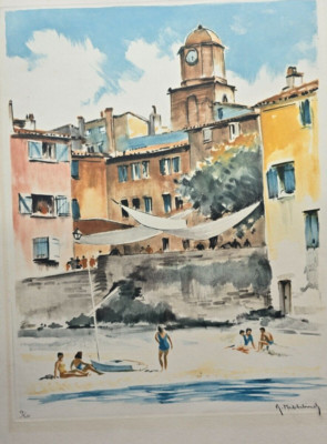 Roger HEBBELINCK Signed Numbered Color Etching Aquatint Beach