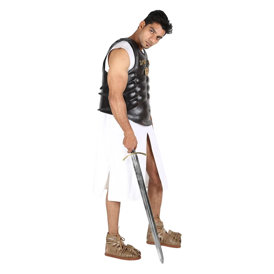 Disfraz de Halloween de cuero griego armadura muscular pechuga negra coraza romana Foto 2 de 4