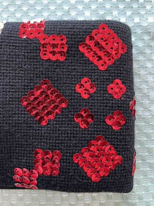 GUCCI Sequin Hair Band Bandana Headband Black GG Logo Red