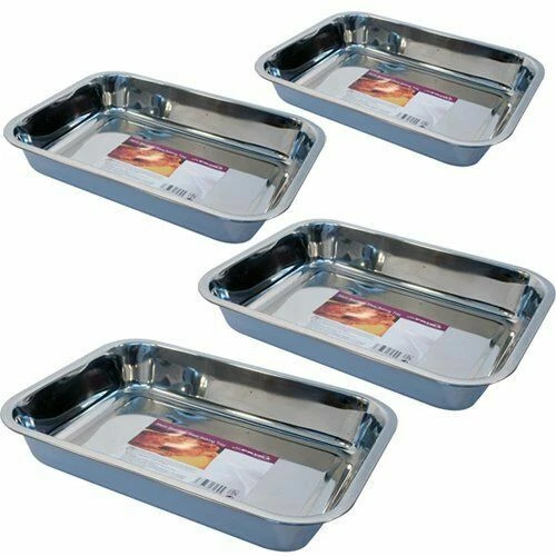 4pc Kitchen Stainless Steel Deep Roasting Oven Pan Grill Tray Baking Tin